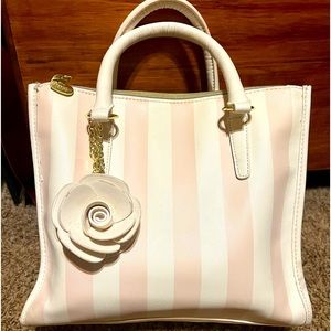 Betsey Johnson Pink Striped Cream Quilt Bag Purse